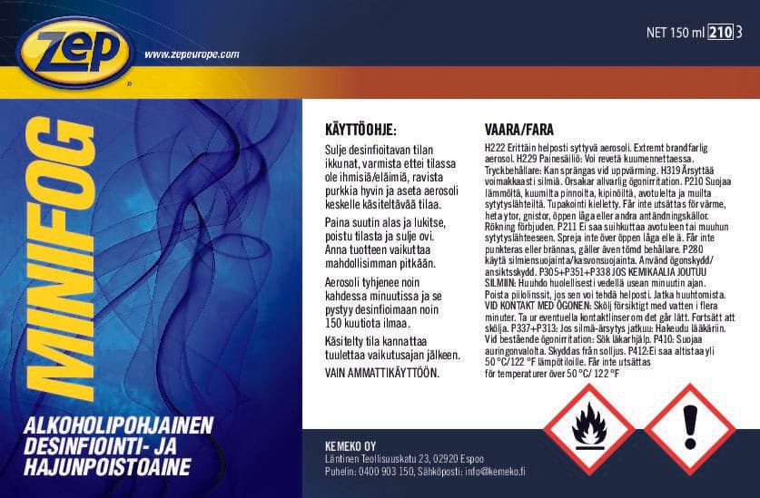 Zep Minifog AS-desinfiointiaine kokonaisen huoneen puhdistukseen